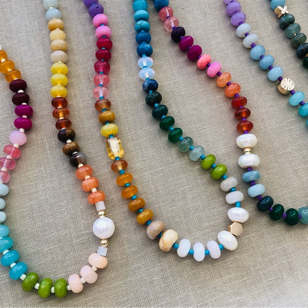 Modern Stone Necklace with Charm - Picture 7 of 12